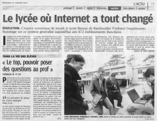 Le Parisien du mercredi 27 janvier 2010