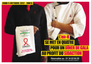 Lire la suite à propos de l’article Jeudi 5 octobre à 19h15 : repas de Gala au profit du Sidaction à l’En-K